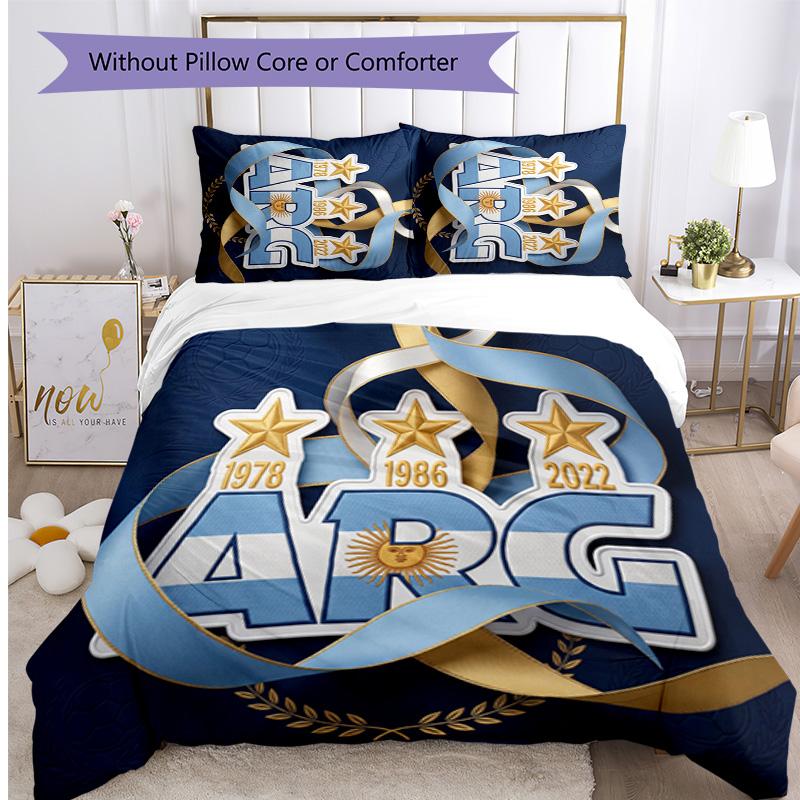 Set Biancheria da Letto Stampata Calcio Argentina 3 Pezzi Copriletto Traspirante Accogliente come Regalo per Inaugurazione Casa o Festa