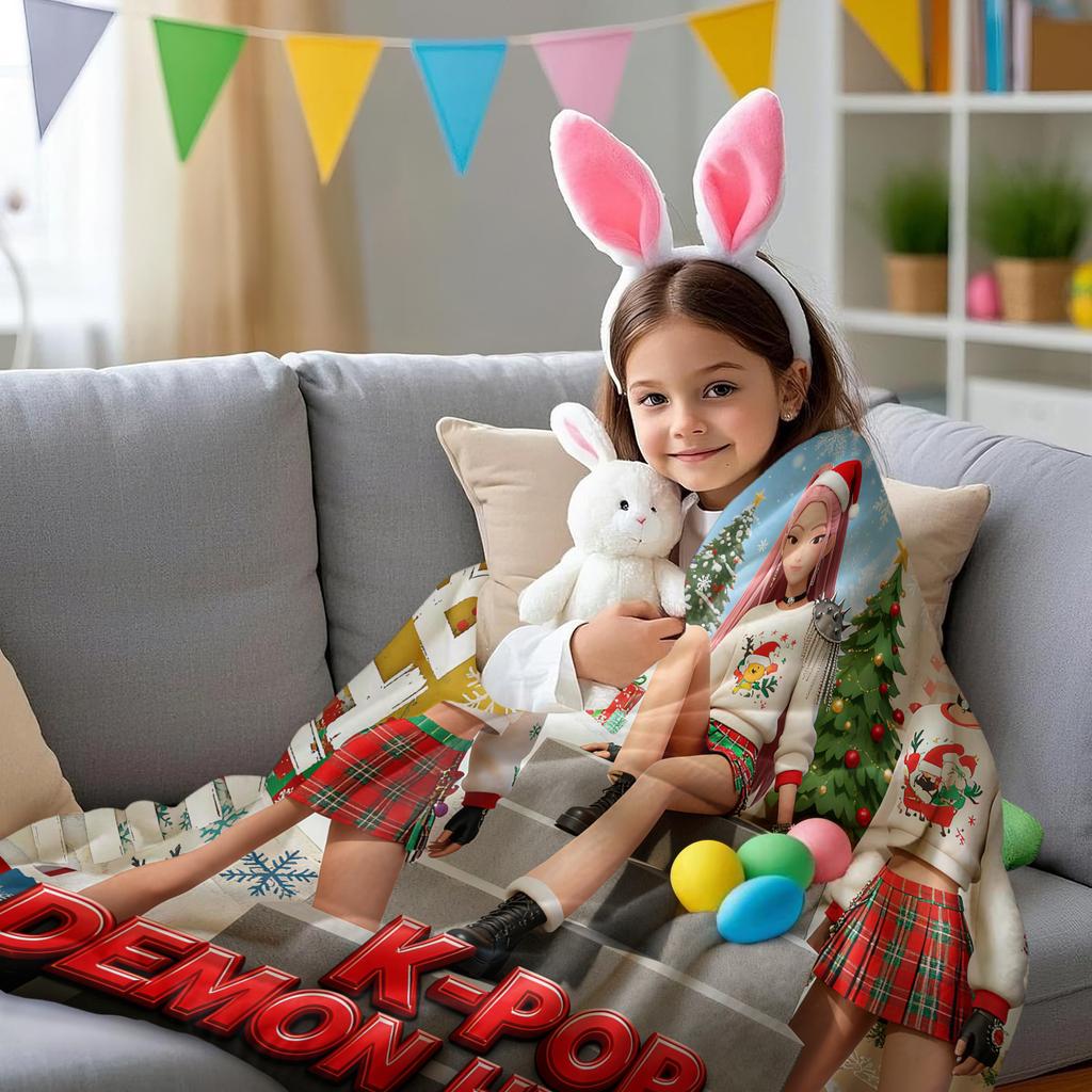 K Pop Demon Hunters Flannel Blanket Cover Warmth Soft Multifunctional Decorative Blanket Universal Blankets Christmas Gifts