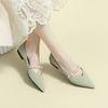 Fashion Striped Microfiber Ballet Shoes Ladies Pearl Belt Flats Women Green Loafers Pointed Toe Moccasins Femme Dress Ballerina Shoes