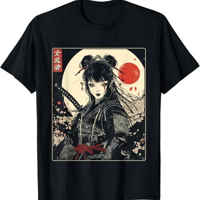 T-shirt représentant une femme samouraï gothique armée d'un katana(3)
