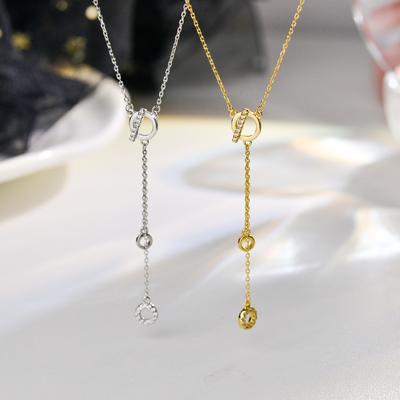 Round Zircon Tassel Necklace with Youthful Luxury, Y-shaped Necklace for Women, Shining Brightly