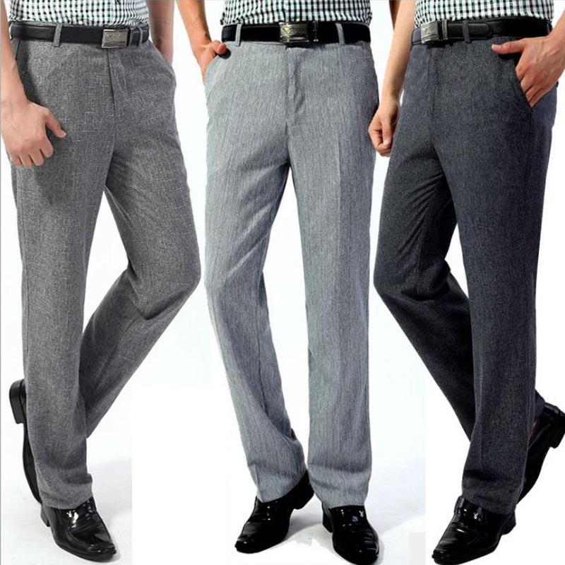 New Summer Thin Section Men's Casual Trousers High Waist Loose Men's Trousers Middle-aged Business Casual Straight Men's Trousers