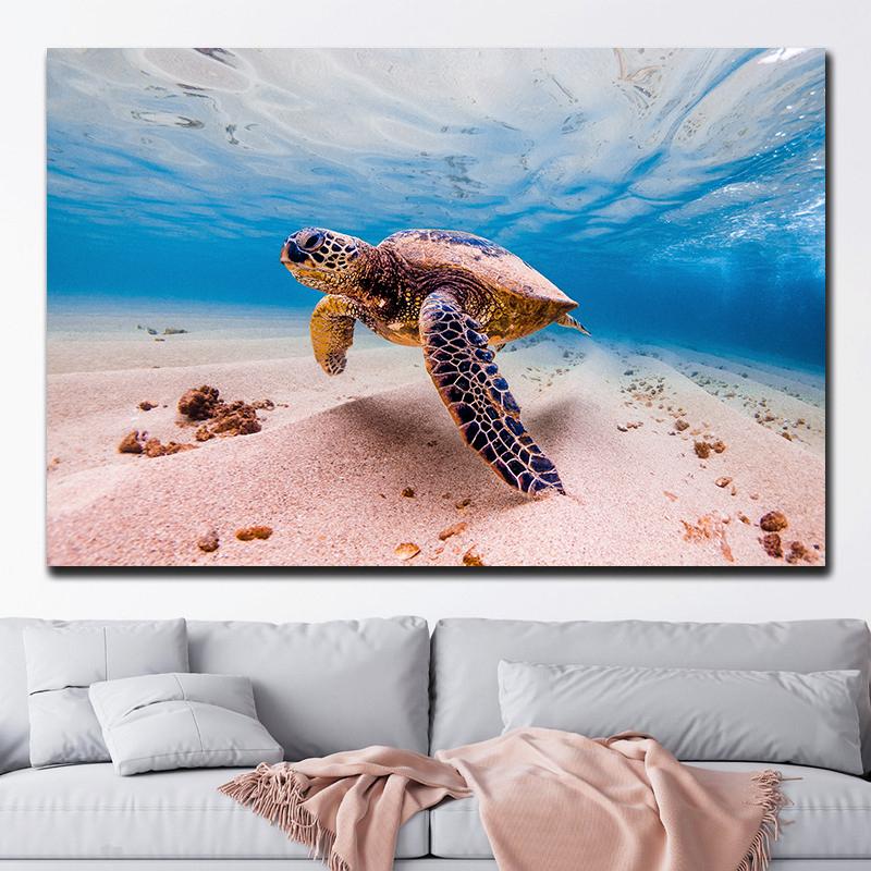 Grüne Meeresschildkröte schwimmt unter Wasser Leinwandmalerei Wandbilder Meeresleben Tierposter und Drucke für Wohnzimmerdekor Cuadros