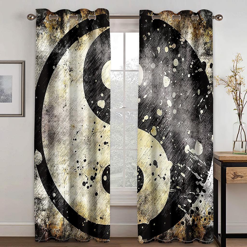 Chinese Traditional Tai Chi Curtains Chinese Bagua Art Curtains 2 Panel Taoist Lovers Living Room Bedroom Balcony Decor