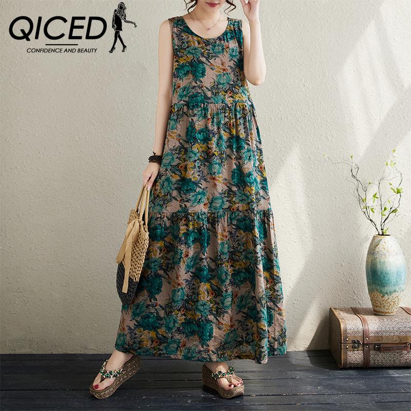 

QICED Простое летнее свободное платье в аркадском стиле, тонкое богемное женское платье без рукавов Uniform size