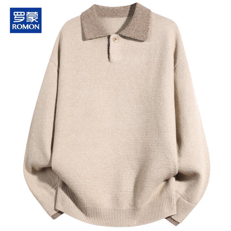ROMON Men's Color-Block Polo Neck Knitted Sweater