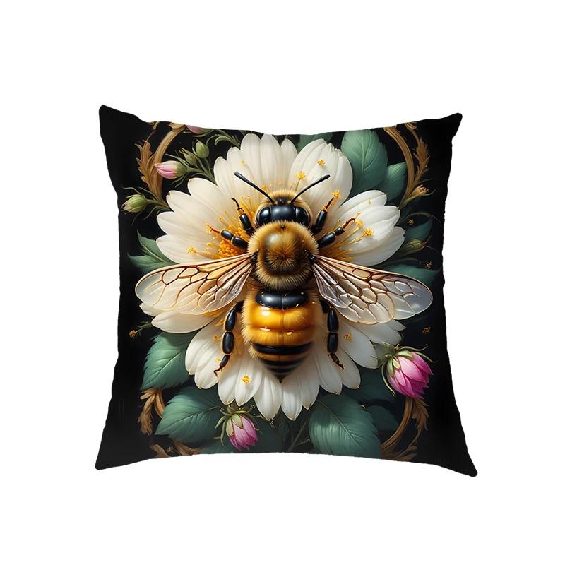 Cartoon Golden Bee and Flower Cushion Covers Dragonfly Pillowcase Sofa Bedroom Office Pillowcases Home Party Car Bedding Gift