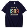 Summer Mens Tshirt 25th Birthday Gift Cotton Tshirt Vintage 1999 Birthday Graphic T Shirts Short Sleeve Tshirt Men Clothing