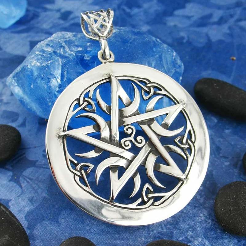 Mond Sichel Pentakel Halskette Wicca Heidnisch Großes Pentagramm Hexerei Gotischer Schmuck für Damen Herren
