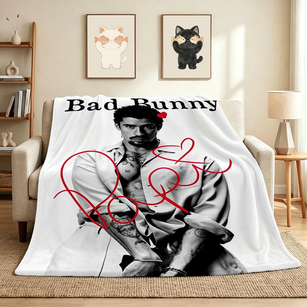 Bad Bunny Love Flannel Blanket Throw Blanket Soft Warm Sofa Bed Camping home Decor Unique Christmas Gift C9261092