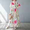 Women's Simple and Fashionable Long Skirt, Short Sleeved Round Neck Printed Dress