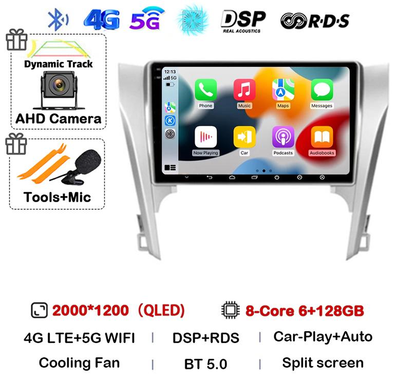 Android 14 Carplay Auto Car Radio For Toyota Camry 7 XV 50 55 2011 2012 2013 2014 Multimedia Video Player Navigation GPS Stereo