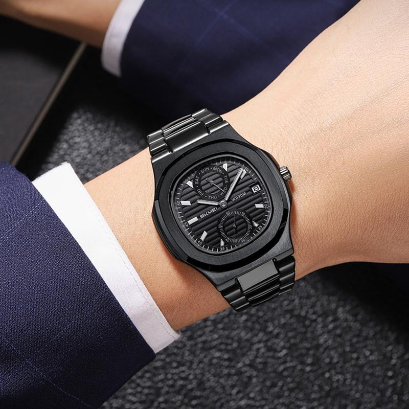 Pánské kalendářové hodinky Vodotěsné pánské náramkové hodinky Nerezová ocel Pánské quartzové hodinky Ležérní hodiny Uhren Montre