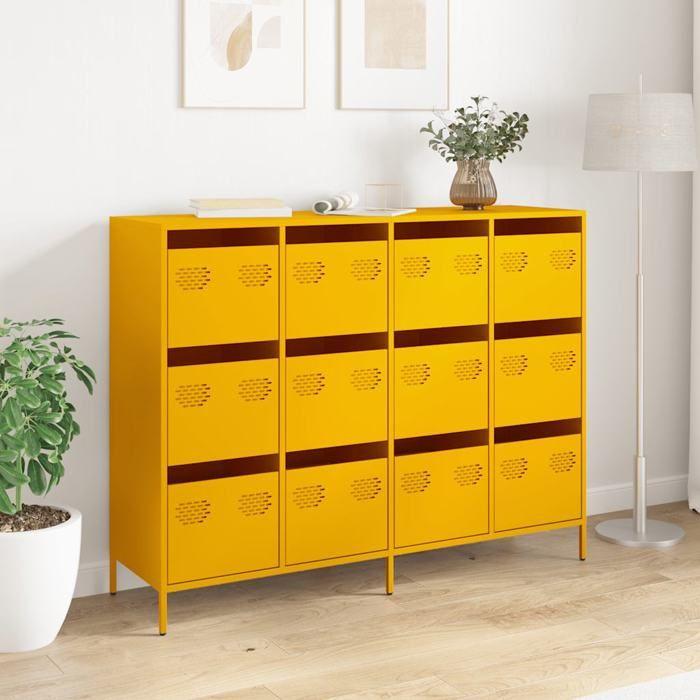 VidaXL Buffet jaune moutarde 135x39x103,5 cm acier laminé à froid, meuble de rangement, meuble de rangement de cuisine, 3307176