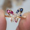 Light Luxury Butterfly Ring with Colorful Gemstones for Women Blue and Pink Color-blocked Cubic Zirconia Ring, a Unique Design for Evening Wear