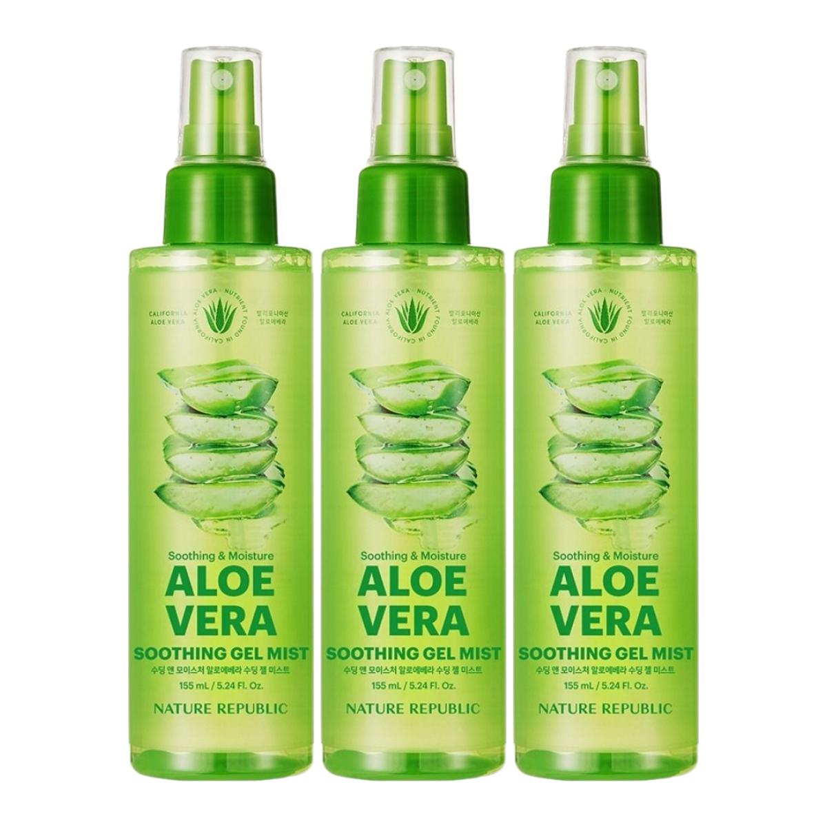 

Nature Republic Успокаивающий и увлажняющий гель-мист с алоэ вера 92%, Увлажняющий и освежающий спрей для лица, 155 мл (Пакет из 3)
