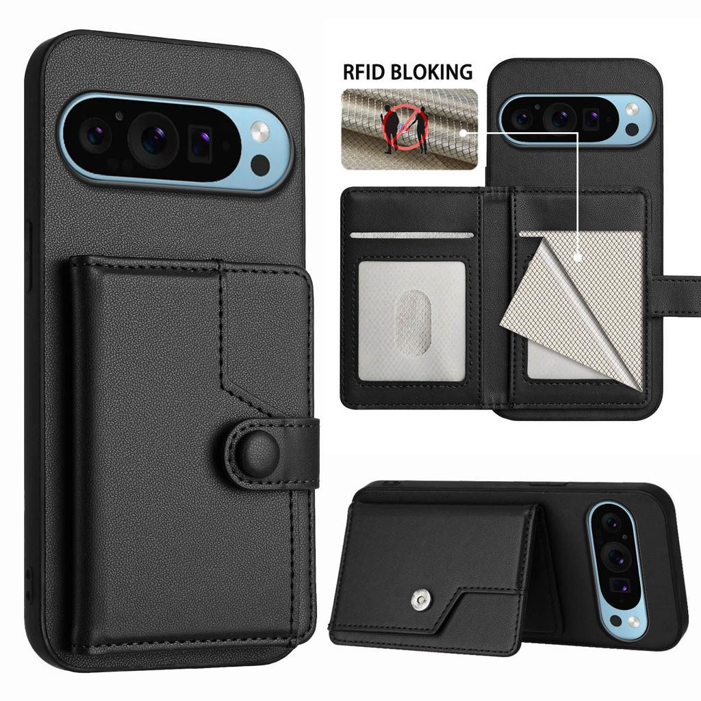 For Google Pixel 9 Case RFID Blocking Card Holder Kickstand TPU + PU Leather Phone Back Cover