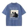 Japanisches Zitat Spiegel Katze Grafik Vintage Waschung Übergröße Schwarzes T-Shirt Dark Academia Katzenliebhaber Street Top