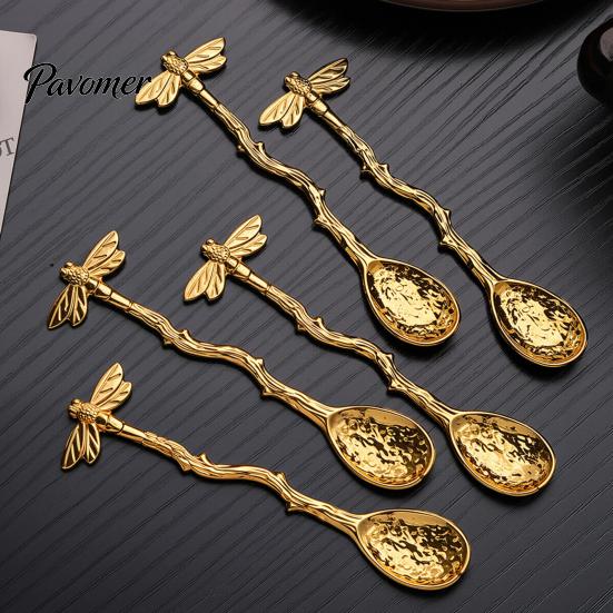 Portable Spoons for Food Photography Vintage Carved Coffee Spoon, Flower/Dragonfly/Bird/Starfish Topper, Zinc Alloy Decorative Tableware Breakfast