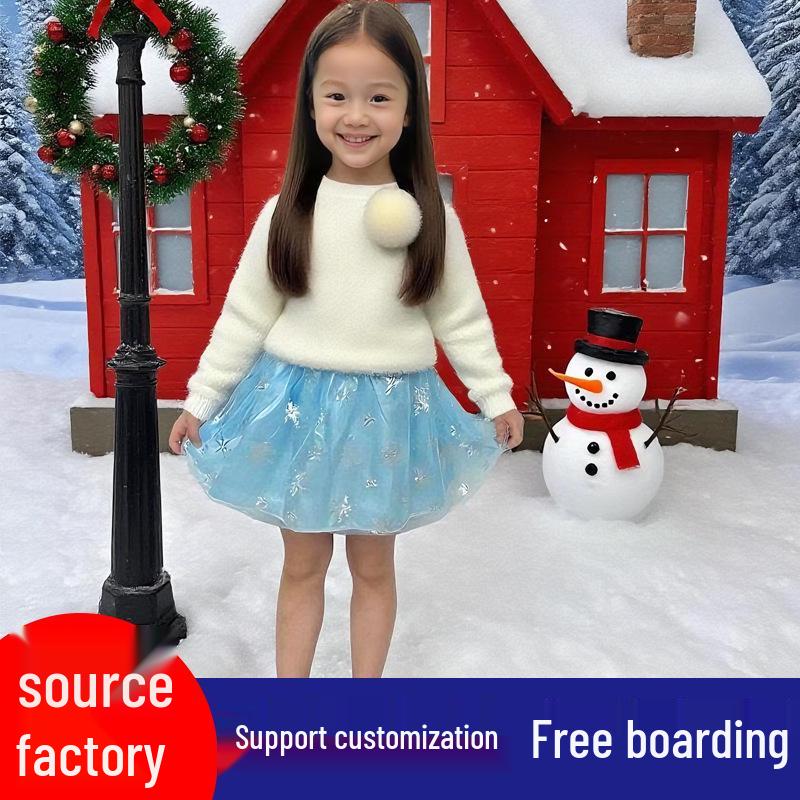 Festive Girls' Princess Dress - Trendy Christmas Performance Costume Skirt