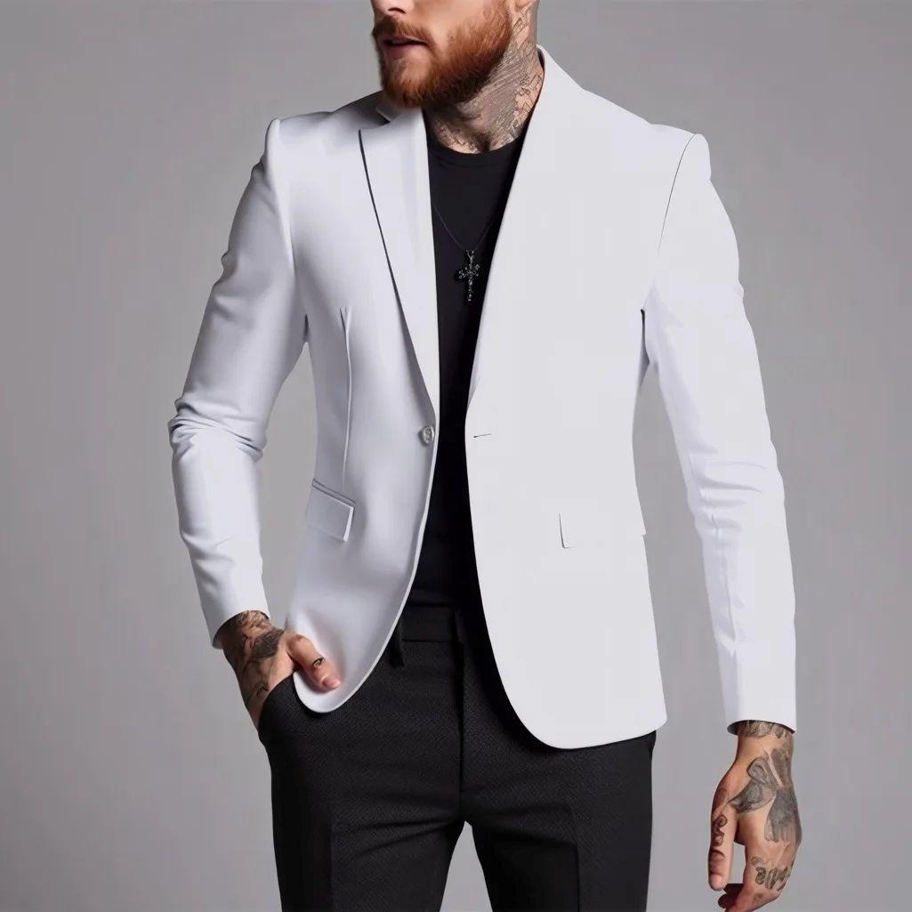 

S-5XL High-end Brand Men s Boutique Solid Color Business Casual Suit Jacket Groom Wedding Dress Party Men Blazer Suit Coat M білий