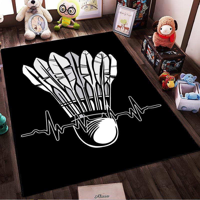 "Design Volano Badminton Tappeto Nero con Motivo Battito Cardiaco" Adatto per l'uso come antiscivolo per soggiorni, camere da letto, divani