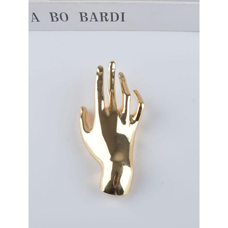 Fashion Style Exaggerated Three-Dimensional Women s Hand Brooch Fancy Metal Gold Plated Niche Style Large Coat Accessories Men and Women Gold High Quality