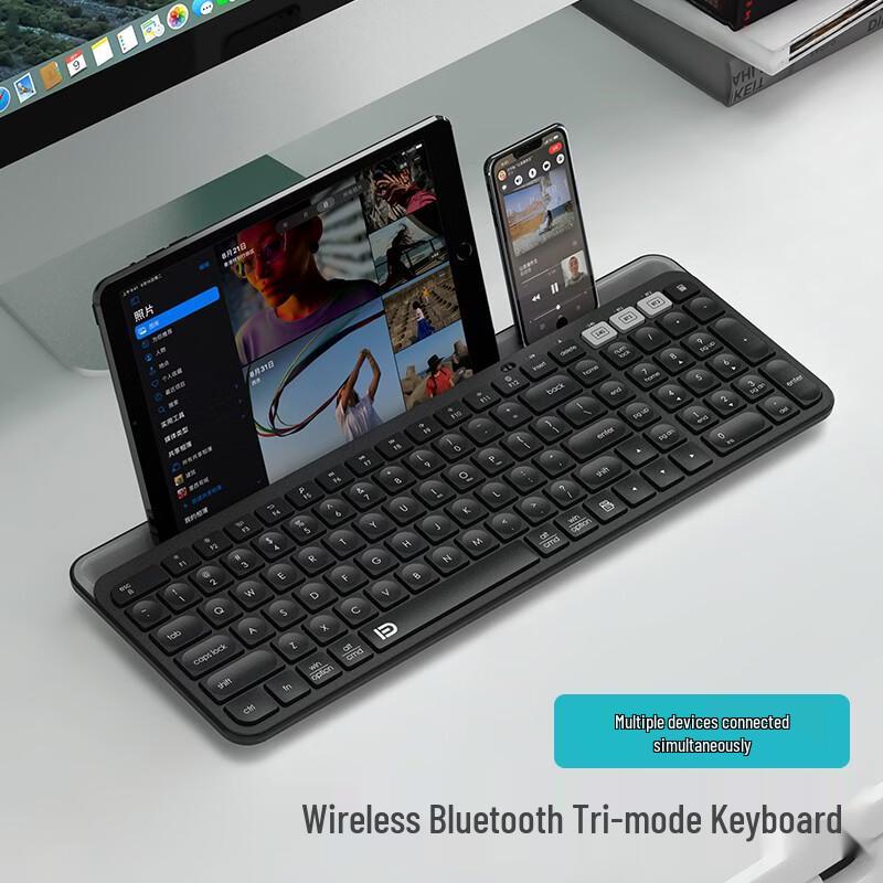 Fude K912T Портативная беспроводная Bluetooth-клавиатура с тремя режимами и подставкой для планшета