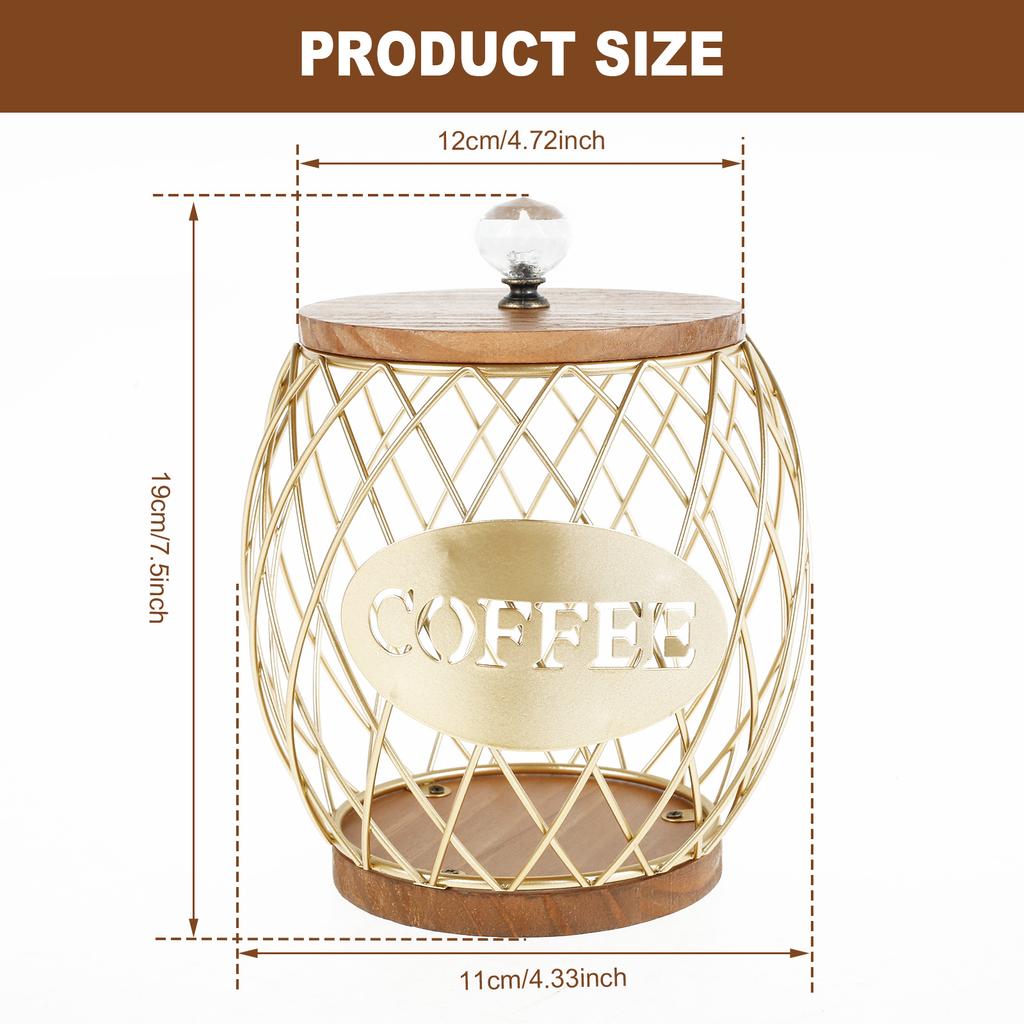 Coffee Pod Basket Holder Metal Coffee Pod Organizer with Dust Cover Hollow Design Large Capacity Kitchen Storage Basket