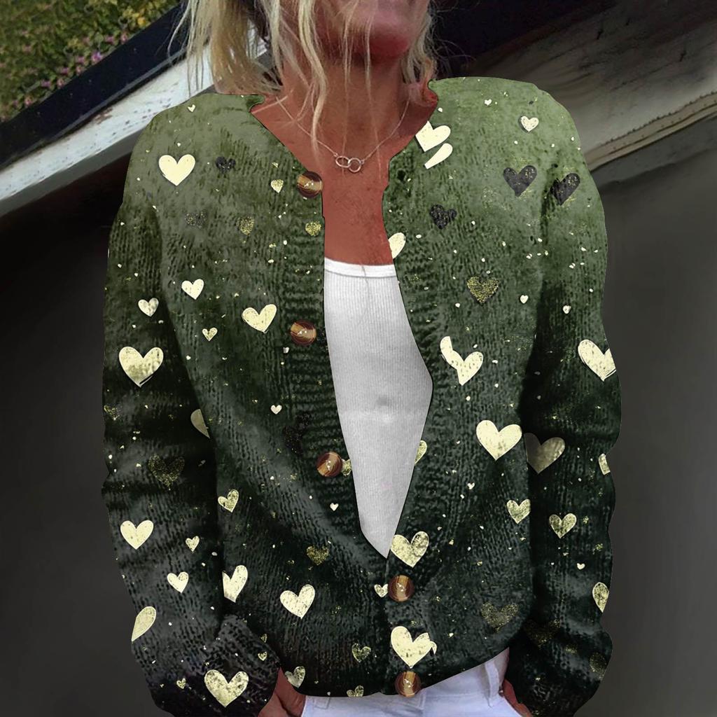 Cardigan da donna alla moda stampato a maniche lunghe in maglia con bottoni