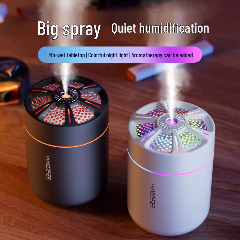 Creative USB Mini Steel Cannon Humidifier with Colorful Lighting and Large Mist Volume for Desktop and Car Use