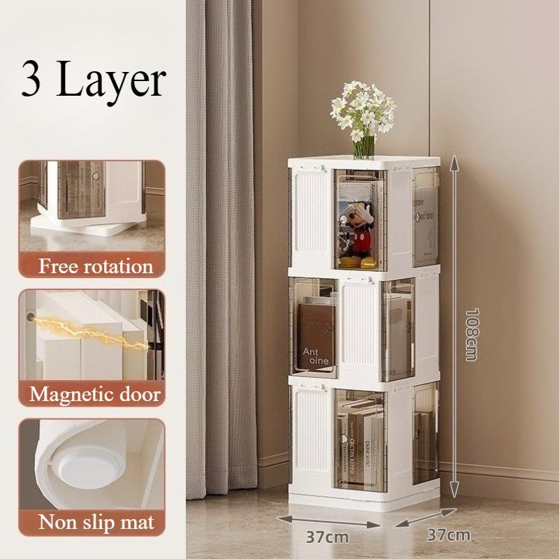 Transparent Book Shelf Rotating Bookshelf Bedroom Multifunctional Folding Storage Box Household Removable Bookcase Organizer