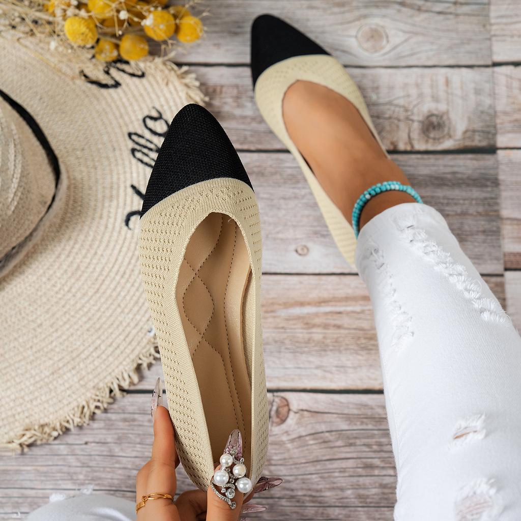 Gestrickte Damenschuhe, Atmungsaktiv, Weichsohlig, Bequem, Spitz zulaufend, Flach, Niedrig geschnitten, Einteilig, Freizeitschuhe