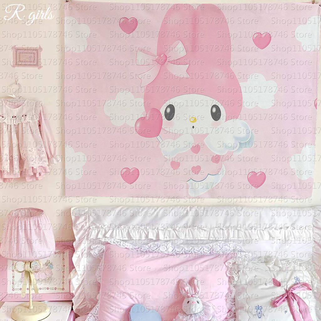 Melody Mouse Pink Tapestry 2D Single Print Cute Wall Hanging Home Bedroom Living Room Sanrio Theme Decor Indoor Use Tapestry