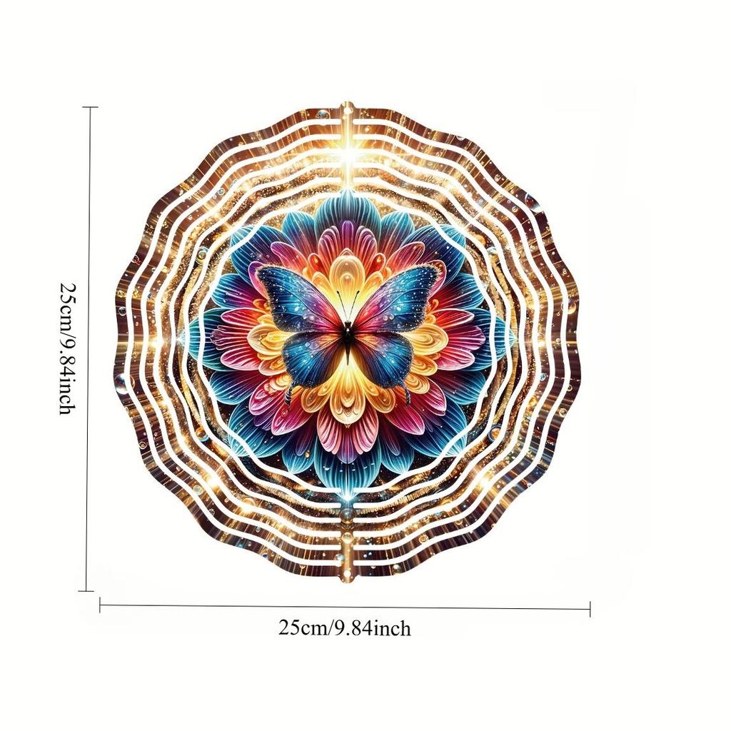 Bohemian Mandala Floral Butterfly Wind Spinner 3D Stainless Steel Metal Sculpture for Garden Outdoor Indoor Decor Gift