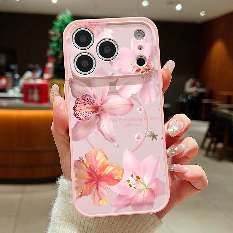 

Lotus Sunflowers Pattern Case For iPhone 17 Pro Max Funda iPhone 16 15 14 13 Pro Max Magnetic For Magsafe Hybrid Slim Matte Cover iPhone 16 розовый