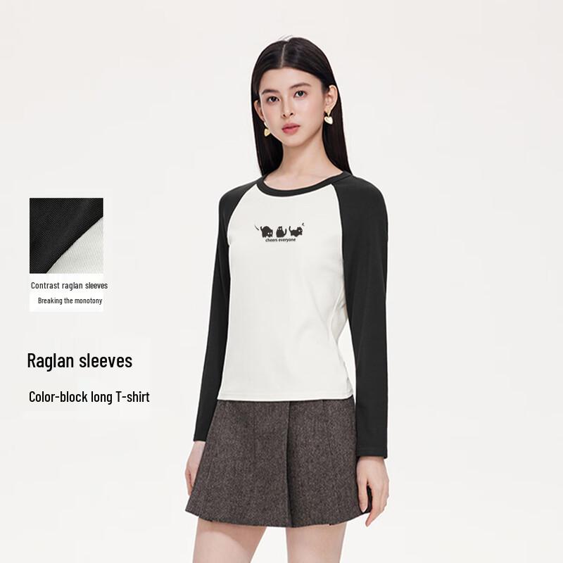 FivePlus Women s Slim-Fit Colorblock Round Neck Long Sleeve T-Shirt S