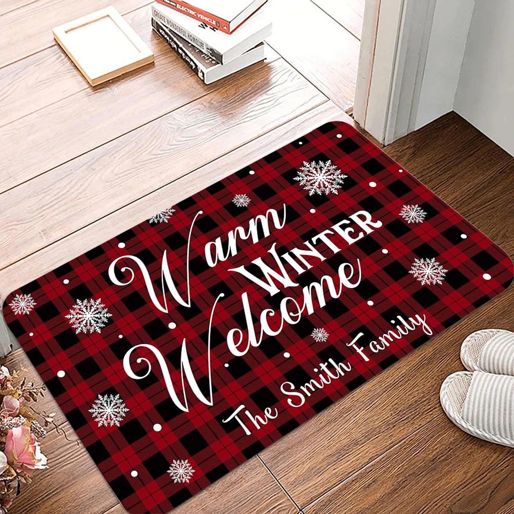 Christmas Red Checkered Pattern Doormat Anti-Slip Machine Washable Carpet for Living Room Bedroom Kitchen and Laundry Rug
