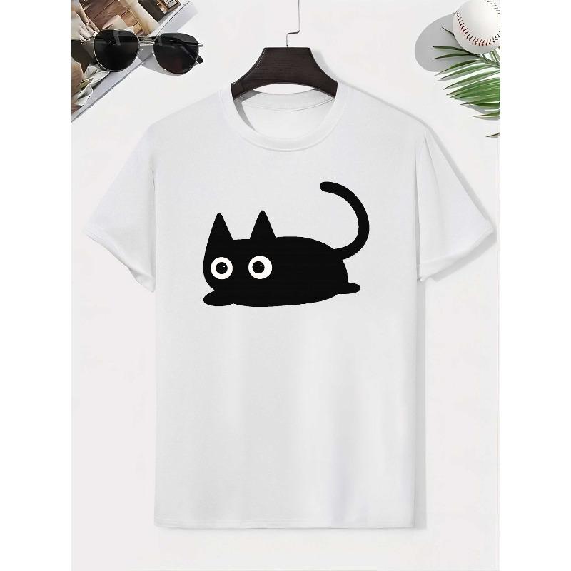 European sizes Black Cat Minimal Gradient Background Cotton Boys T-Shirt Boys Creative T-Shirt, Casual Weight Comfortable Short Sleeve Top 110 белый