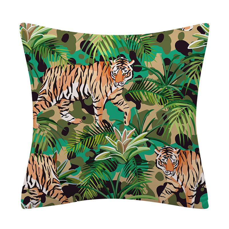 Polyester Tiger Leopard Print Pillowcase Upholstery Sofa Cushion Palm Leaf  Tropical Jungle Home Decor  Cover