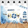 Nautical Theme Baby Party Background for Photography, Sailboat, Boat, Starfish, Wooden Board, Sailor Portrait, Photo Background