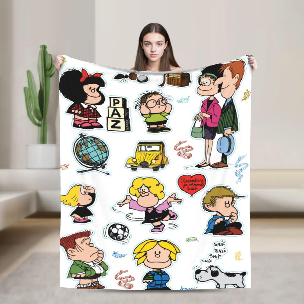 Mafaldas Knitted Blankets Amine Cartoon  Flannel Throw Blanket Bedding Couch Decoration Lightweight Bedspreads