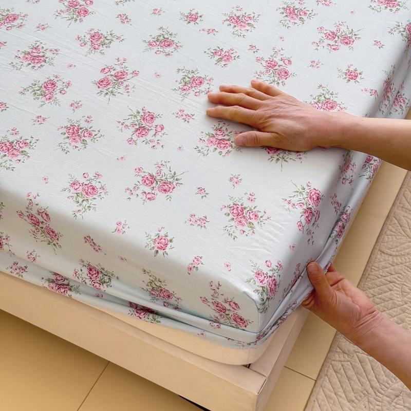 1pc Rose Print Fitted bed sheet with Elastic Band Comfortable and Breathable Single/Queen drap de lit Soft for protector colchon
