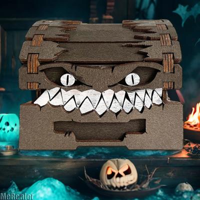 In Stock Wooden Mimic - Creative Monster Treasure Chest Box, Halloween Toy Gift for Dungeons & Dragons