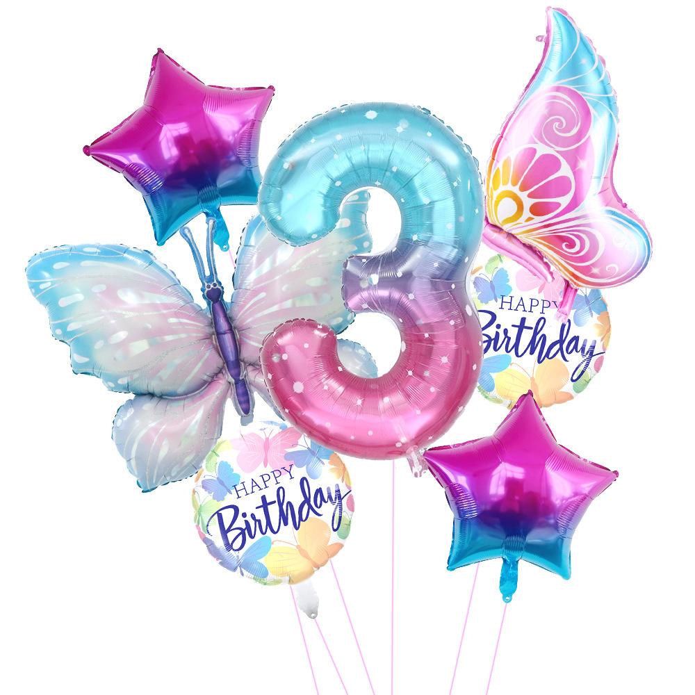 Ice Purple Butterfly Balloon Set Starry Sky Digital Side Flying Butterfly Baby Shower Birthday Party Arrangement
