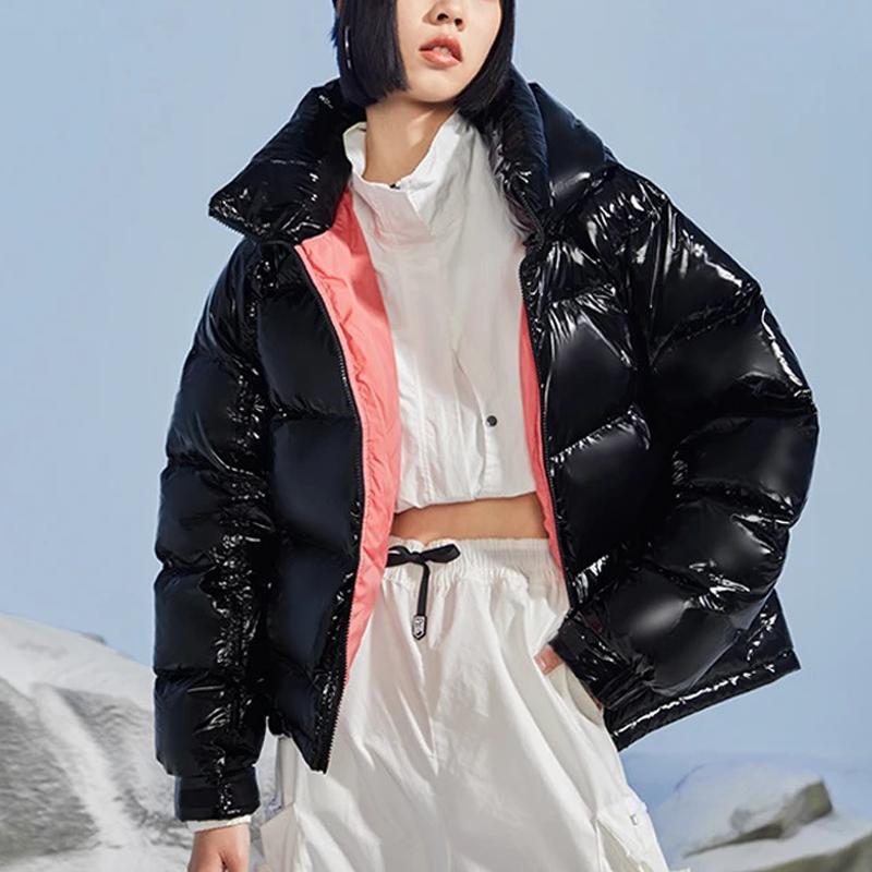 Li Ning Sports Fashion Series Casual Warm Loose Short Down Jacket Women Jackets Black AYMR302-2