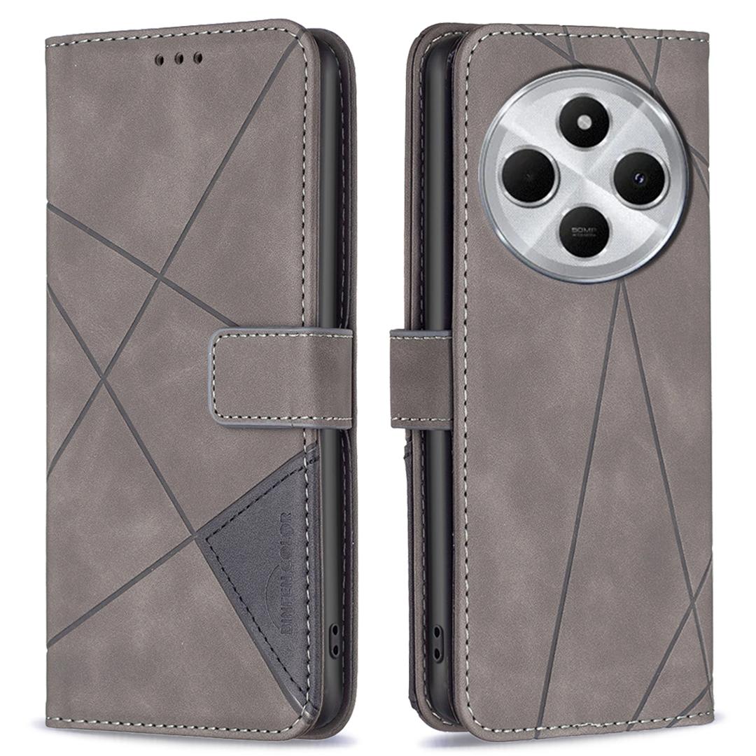 

BINFEN COLOR For Xiaomi Poco C75 4G/Redmi 14R 5G/14C 4G Phone Cases Wallet Stand Geometry Imprinted Leather Cover Grey