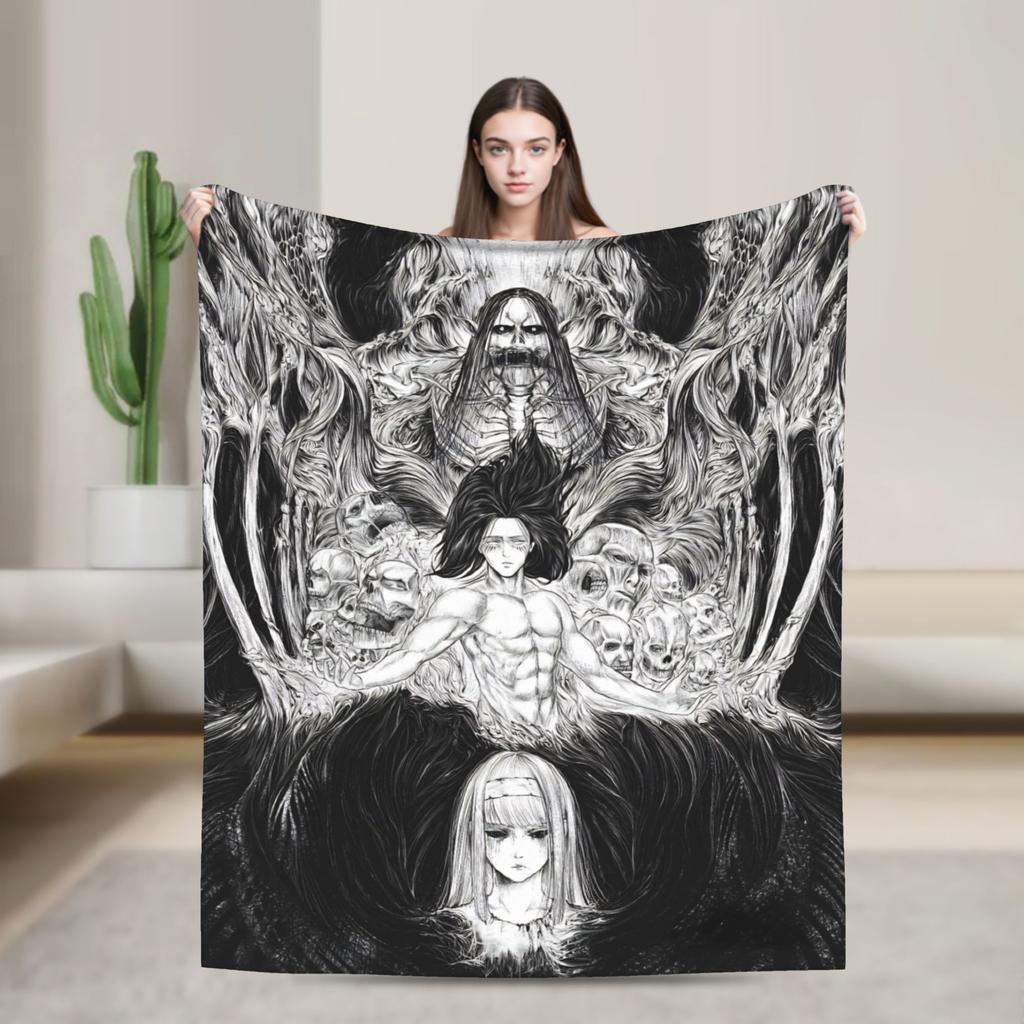 Attack On Titan Eren Anime Cartoon Knitted Blankets Fighter Wool Throw Blanket Home Print Lightweight Bedspreads Multi-function