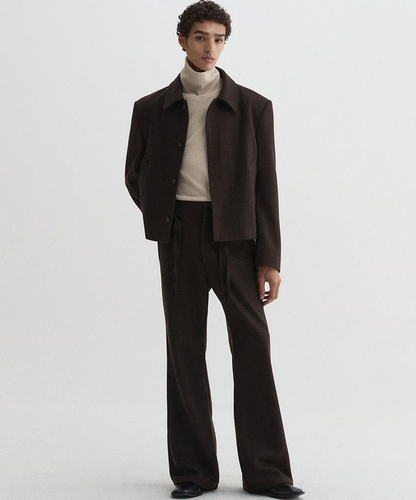 DNSR Belted Wool Flare Slacks Brown