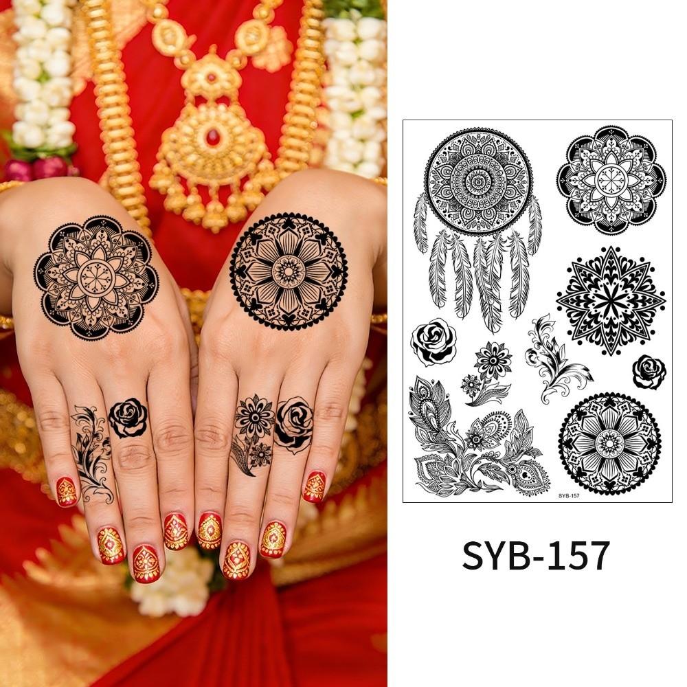 Adesivos de Transferência de Água Tatuagem Temporária de Henna Índia Mehndi Flor Arte Corporal Adesivo Mulher/Senhora/Menina